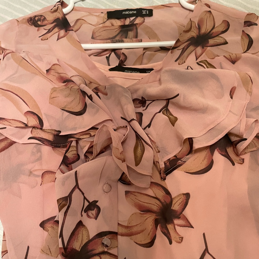 Baby pink Floral see through top with baby pink tank top .